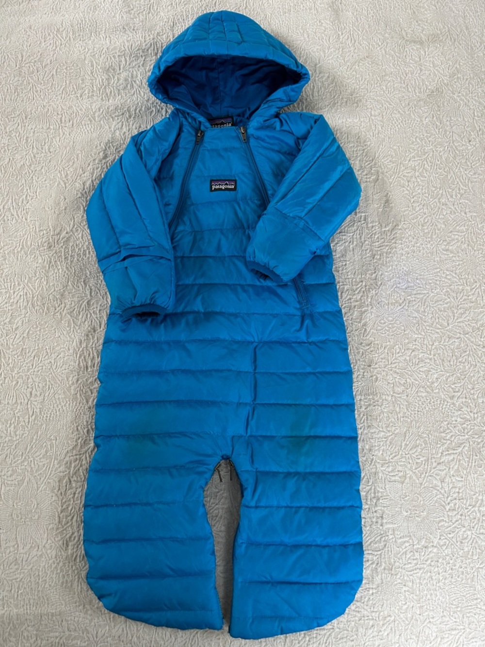 Patagonia Bright Blue Hooded Infant Down Bunting